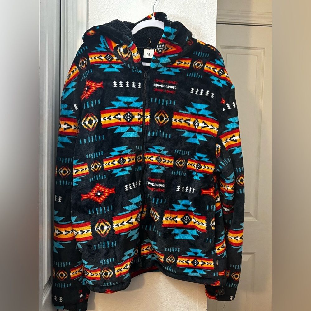 Southwest Aztec Navajo print fleece sherpa jacket